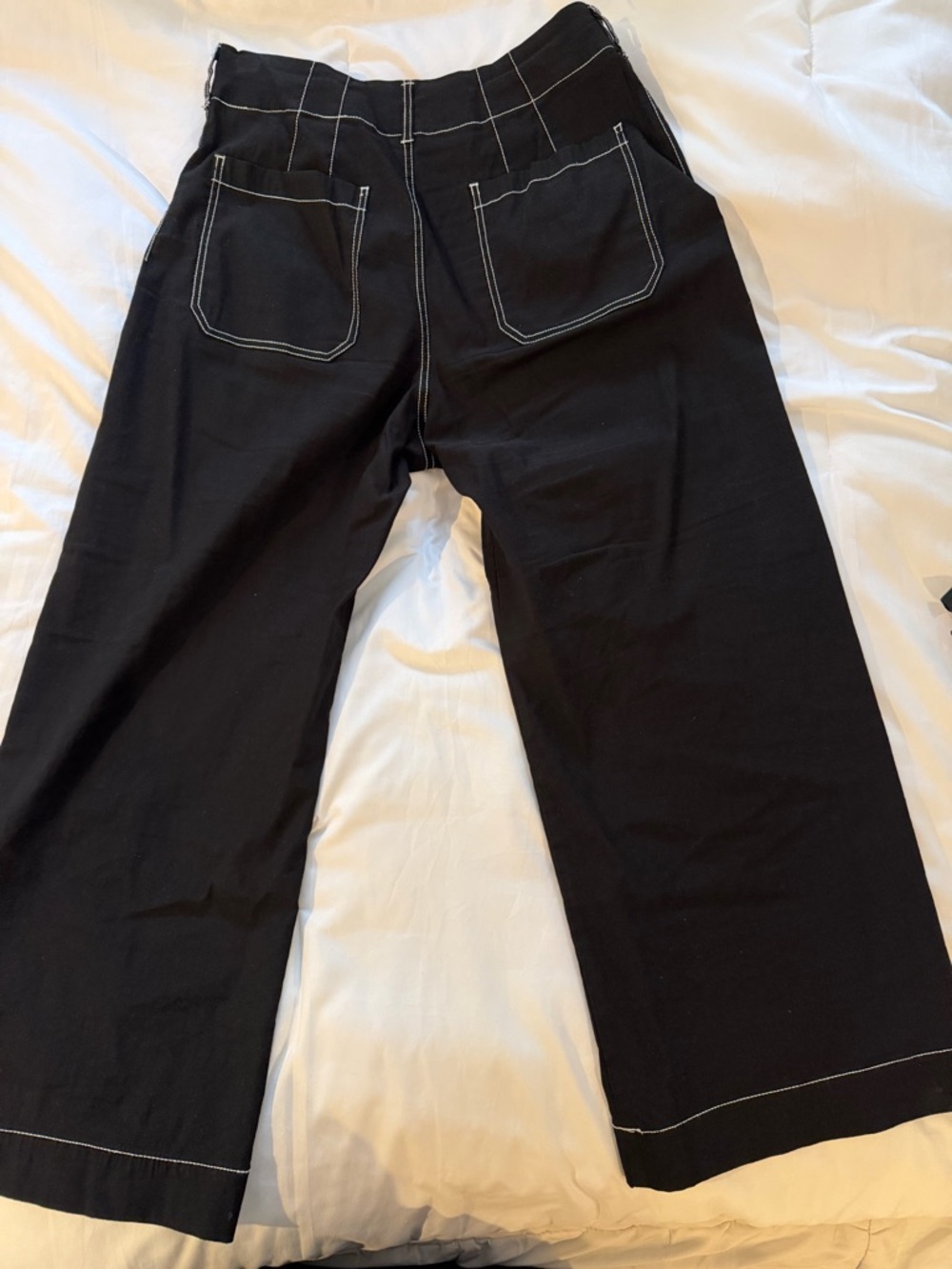 Maeve Black Colette Crop Wide-Leg Pants with Contrast White Stitching Edition.
